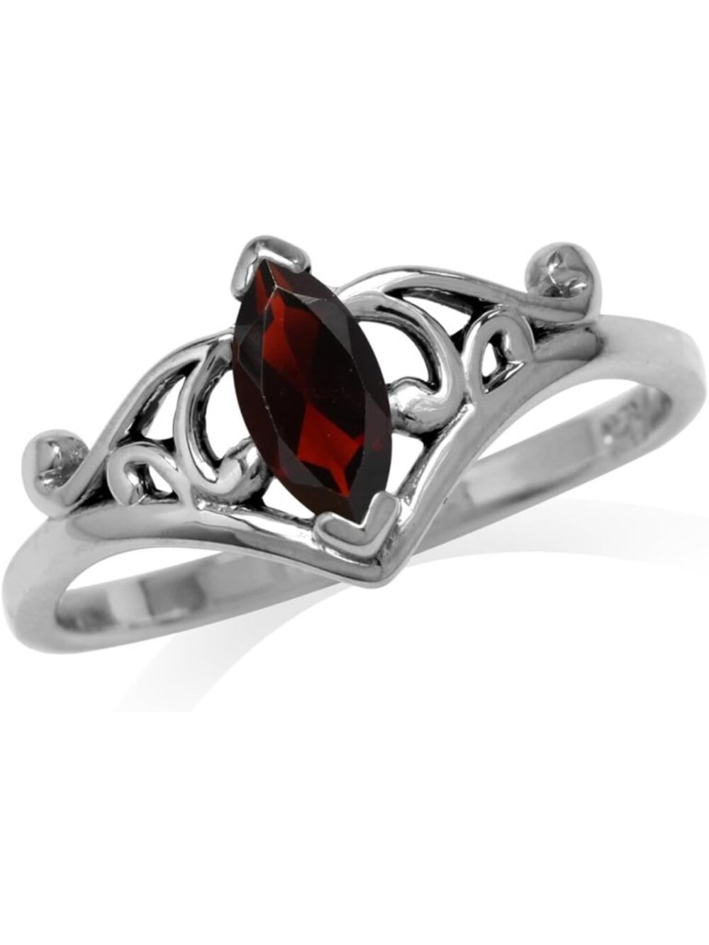 Victorian Style Birthstone Ring - 925 Sterling Silver, Gold Plated, Marquise